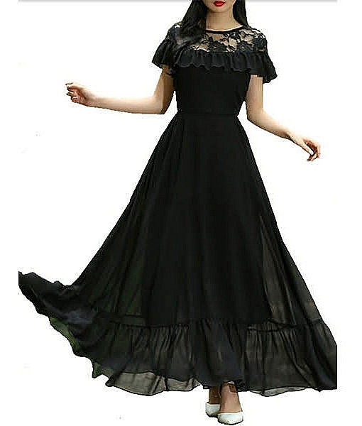 Women Georgette Maxi Dress with lace