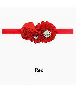 Red Rhinestone satin flower headband for babies