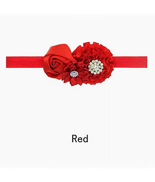 Red Rhinestone satin flower headband for babies