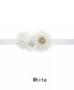 White Rhinestone satin flower babies infant headband