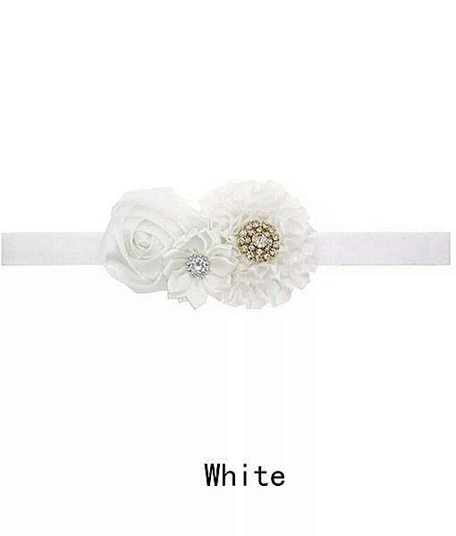 White Rhinestone satin flower babies infant headband