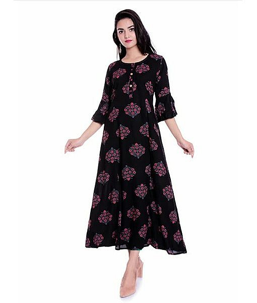 Black Rayon printed kurti 