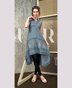 Grey rayon printed kurti with lace