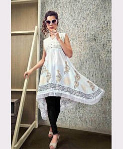 White rayon printed kurti with lace