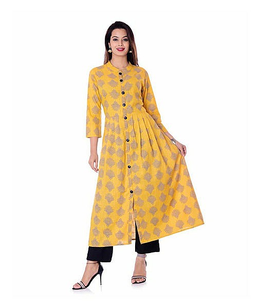 Yellow printed cotton maternity nursing feeding kurti 