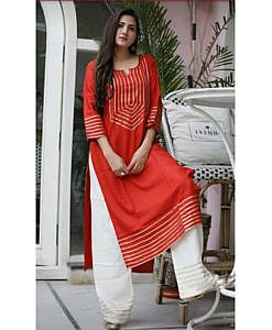 Rayon Kurta Palazzo Set Red