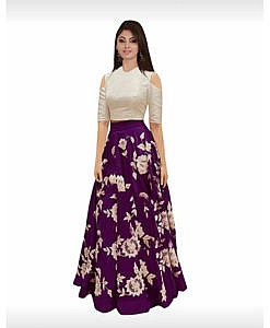 Women purple semi stitched silk lehanga choli