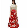 Women red semi stitched silk lehanga choli