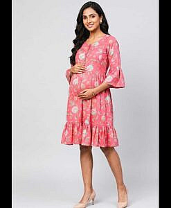 Cotton printed short maternity dress