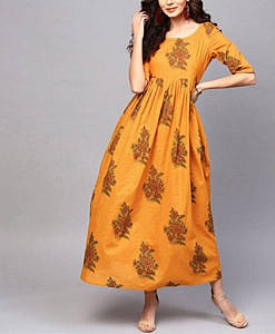 Cotton printed maxi long dress