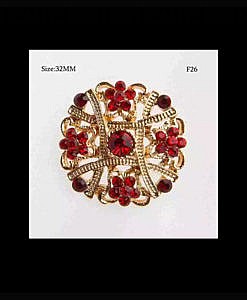 Brooch pin red crystal flower