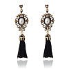 Black Crystal alloy flower tassel earrings