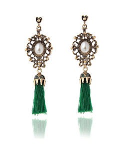 Green Crystal alloy flower tassel earrings
