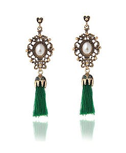 Green Crystal alloy flower tassel earrings