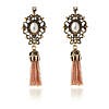 Peach Pink Crystal alloy flower tassel earrings