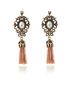 Peach Pink Crystal alloy flower tassel earrings