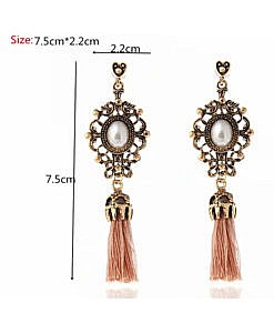 Peach Pink Crystal alloy flower tassel earrings