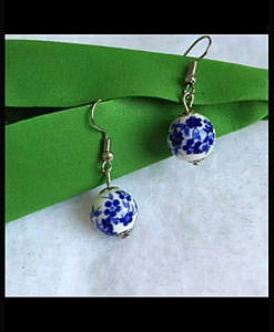 Ceramic hand painted earrings Blue