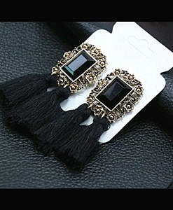 Women black tassels earrings