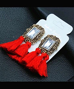 Women red tassels earrings