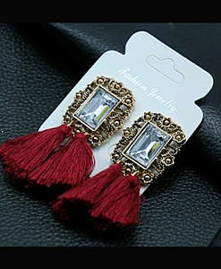 Women maroon tassels long earrings