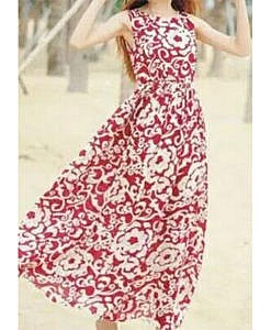 Red and white long boho dress