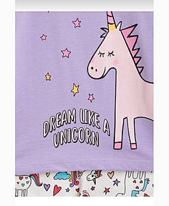Full sleeves unicorn print night suit purple