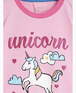 Full sleeves unicorn print night suit pink