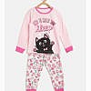 Full sleeves cat print night suit pink