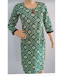 Cotton printed green white kurti