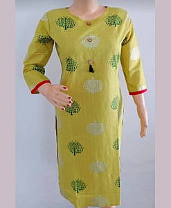 Green cotton tree print kurti