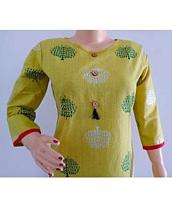 Green cotton tree print kurti