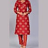 Red cotton printed festive kurta pant set