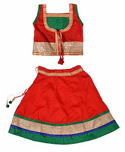 Girls Cotton Lahanga Choli Red and Green
