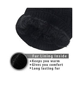 Unisex winter woolen beanie cap black with fleece