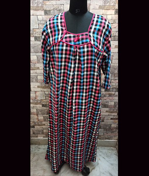 Multi colour check warm winter women night gown 