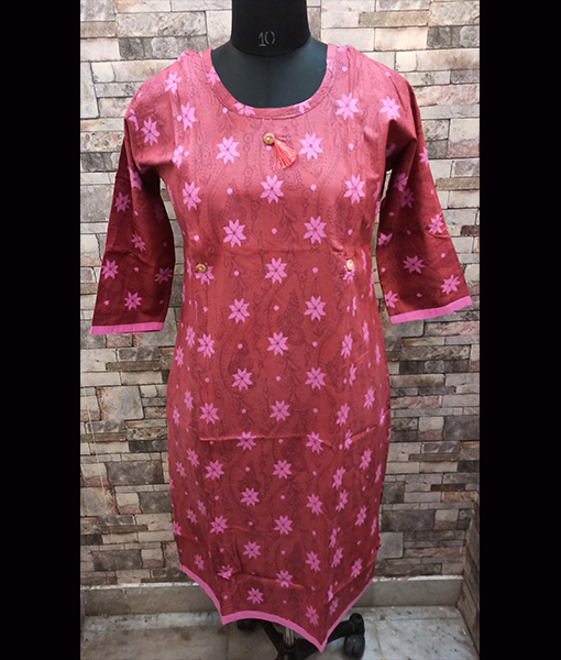 Pink feeding nursing kurti with vertical zip 