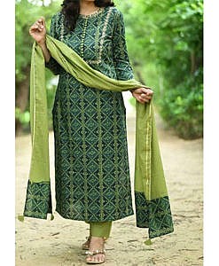 Green Kurta Pant set with dupatta