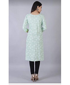 Light green cotton printed cotton kurta