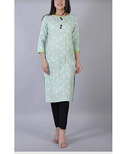 Light green cotton printed cotton kurta