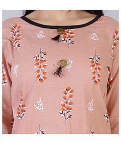 Peach printed cotton kurta