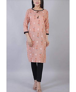 Peach printed cotton kurta