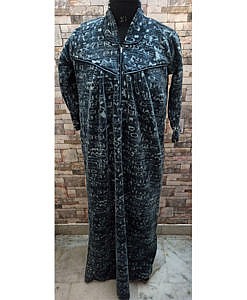 Dark grey alphabet print winter wear warm blanket fabric night gown with zip in front