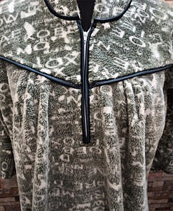 Grey alphabet print winter wear warm blanket fabric night gown with zip in front