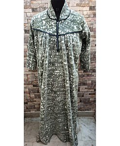 Grey alphabet print winter wear warm blanket fabric night gown with zip in front