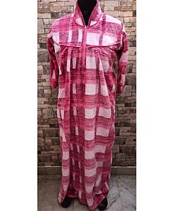 Pink winter wear warm blanket fabric night gown with zip in front