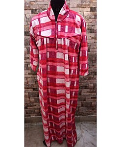 Red winter wear warm blanket fabric night gown with zip in front