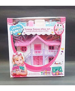 Pink doll house with stairs for kids
