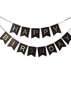 Black and gold happy birthday banner. Birthday decoration Birthday decor for all ages. 