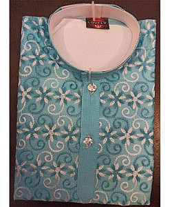 Blue Boys Cotton Ethnic Wear Kurta Payjama With Chikan Embroidery